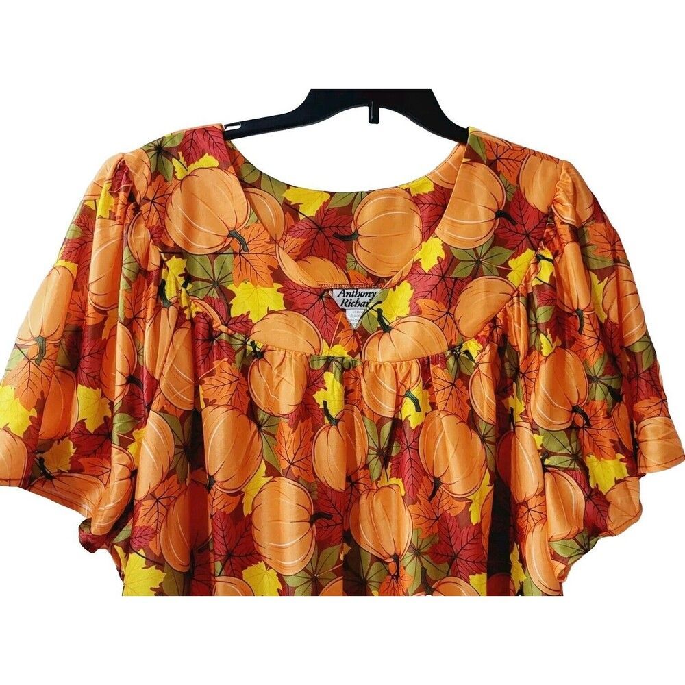 Vintage Anthony Richards Sz 3X Pumpkin Fall Leaves Mumu Patio House Dress NWOT - Picture 2 of 7